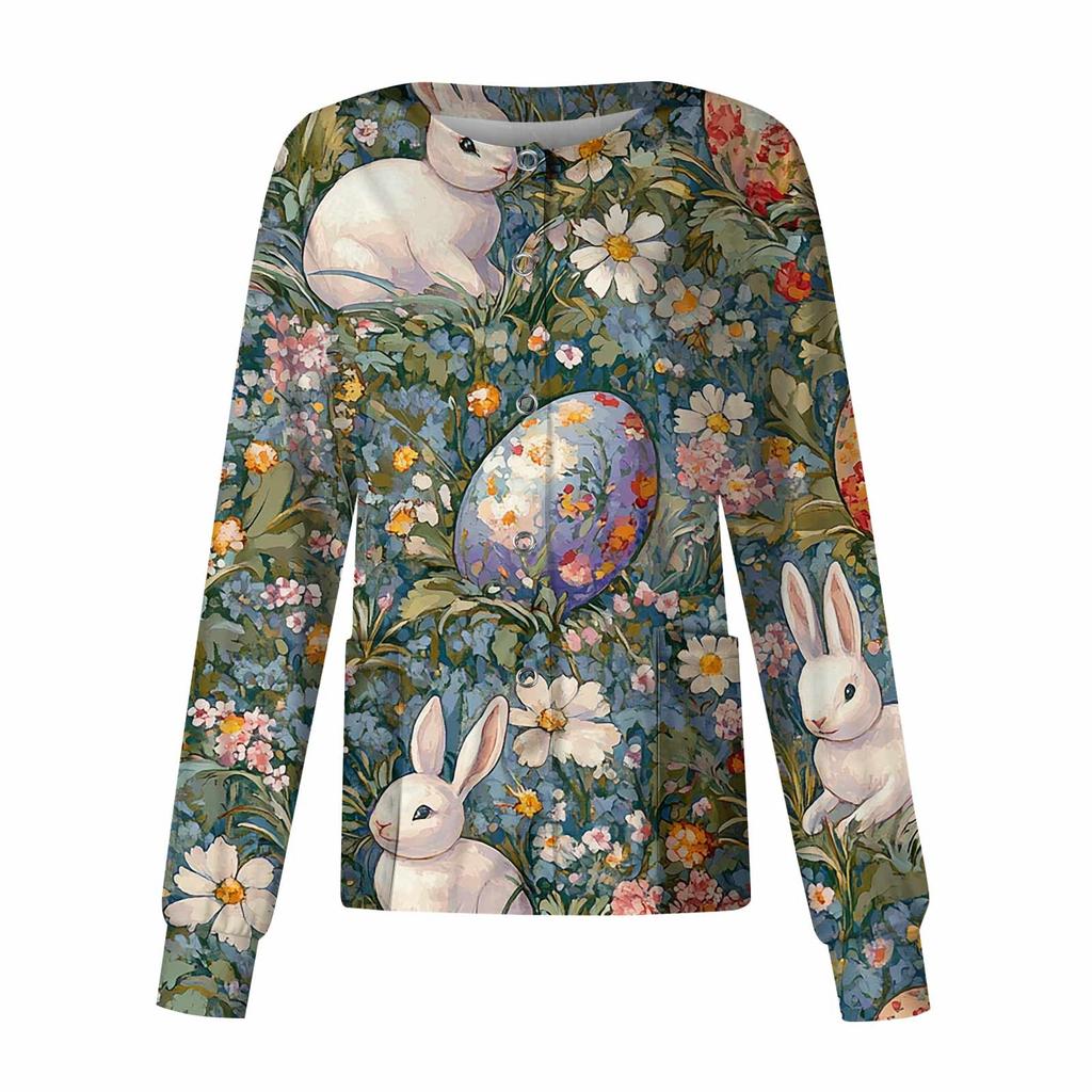 Women Long Sleeve Pattern Pocket Working Stand-up Collar Single-breasted Protective Overalls Cardigan Jacket Top