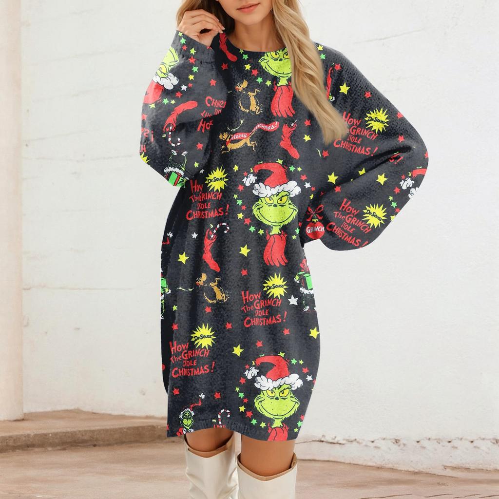 Abiti casual in peluche a maniche lunghe con scollo rotondo da donna