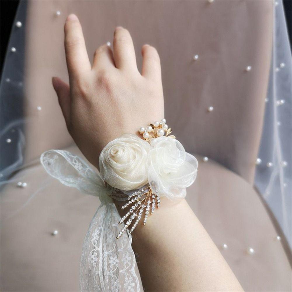 Exquisite Silk Ribbon Bracelet Bride Wrist Flower Wedding Wrist Flower Bridesmaid Floral Wristlet