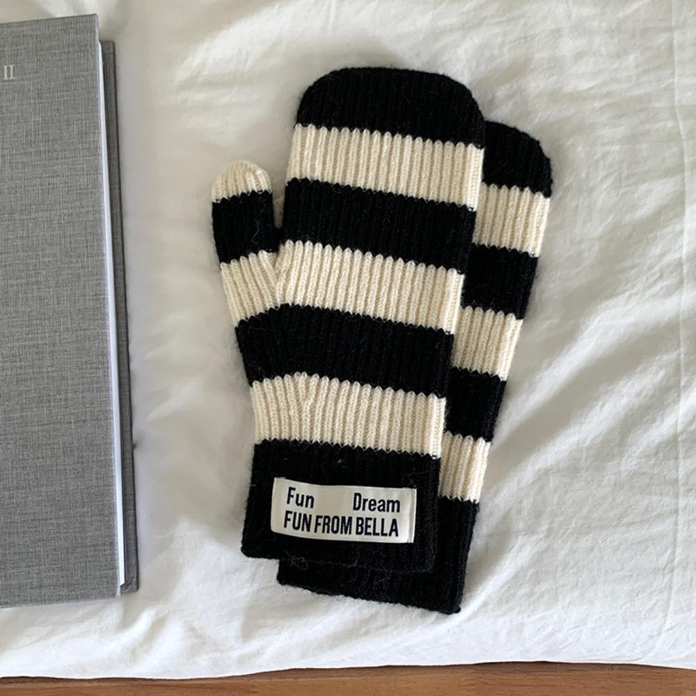 

Preppy Winter Warm Riding Gloves Thickened Electric Vehicle Gloves Simple Striped Gloves Girl Style 1