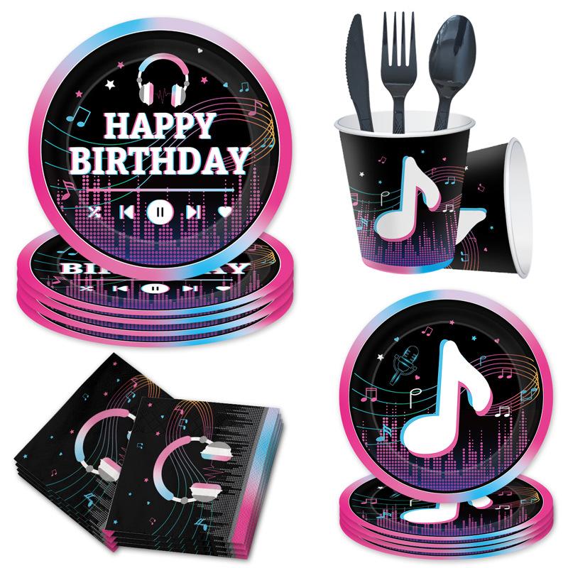 Music Festival Music Note Theme Birthday Party Decoration Disposable Paper Plate Tissue Paper Cup Tablecloth Decoration Supplies