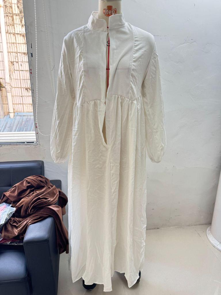 2026 Slimming Long-sleeve Waist-cinching Pleated Dress - French White Holiday Style