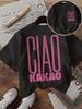 Vibrant Pink Women's T-shirt With Ciao Kakao Print Round Neck Cotton Small Logo On The Chest And Font On The Back For Daily And Urban Look