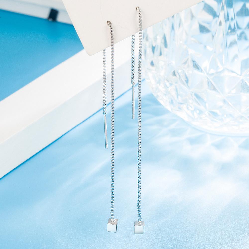 

Trend Long Wire Tassel Thread Chain Silver Needle Square Pendants Drop Earrings Women Straight Hanging Earings срібний