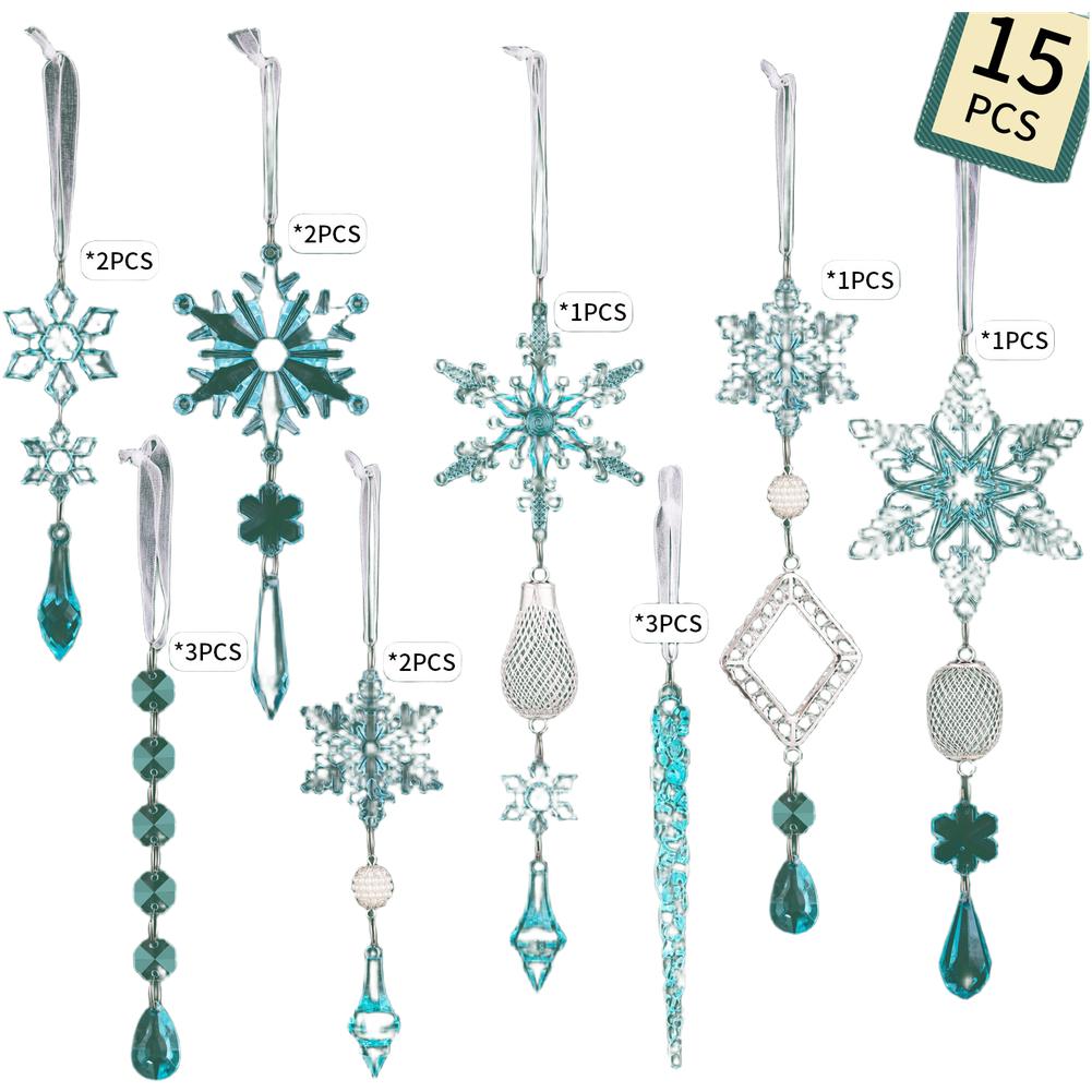 15pcs Christmas Tree Pendate Icicle Ornaments Acrylic Hanging Decoration Christmas Tree Hanging Ornament Xmas Holiday Party