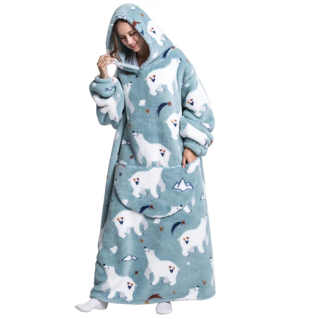 Wearable Blanket Women Home Soft Flannel Casual Print Oversized Hoodie Sweatshirt with Pocket for