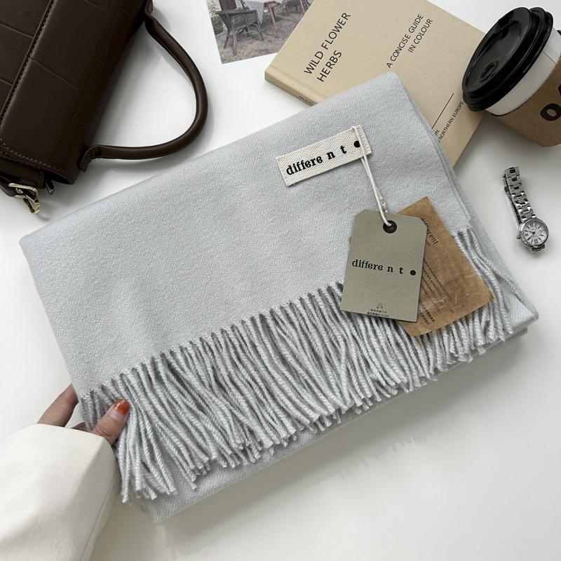 300G Jednolity Kolor Imitacja Kaszmiru Szalik Damski Zimowy Premium, Szal Z Kaszmiru Z Frędzlami