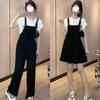 Trendy Black Straight-Leg Draping Suspender Pants for Women - Slimming, Versatile, Casual Summer Style