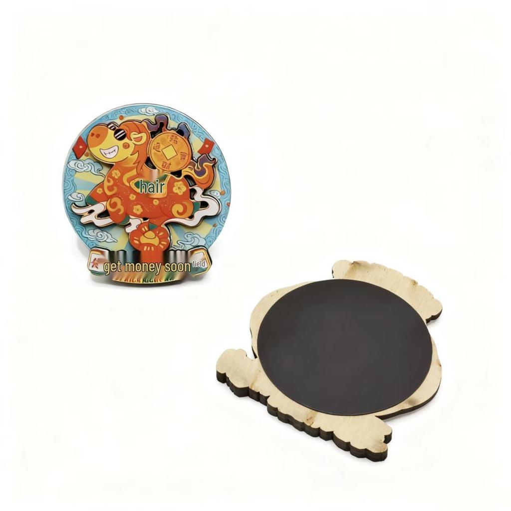 2026 Jahr des Pferdes Holz Cartoon Kühlschrankmagnet - Frühlingsfest Atmosphäre