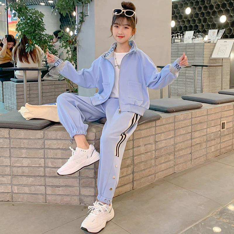 Spring Autumn Teen Girls Clothing Sets Fashion Zipper Sweatshirt + Pants 2Pcs Sports Suit Kids Tracksuit 5 6 8 10 12 14 Year