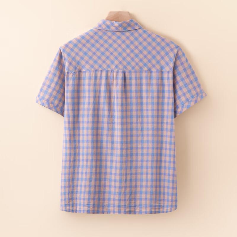 YUZHAOLIN Women's Plaid Cotton Short-Sleeve Shirt
