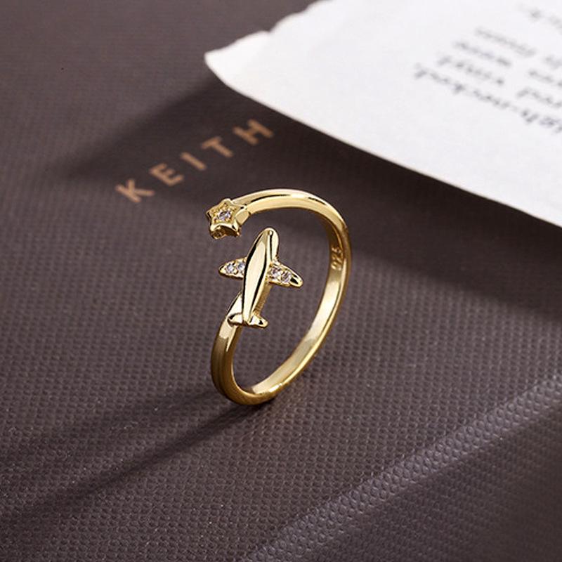 

Zircon Airplane Ring: Korean Cold Style Open Finger Sweetheart Design Adjustable Opening