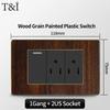 T&I Type 118 Black Retro Wood Grain Wall Plate, US Standard Electrical Outlet Cover with Switch
