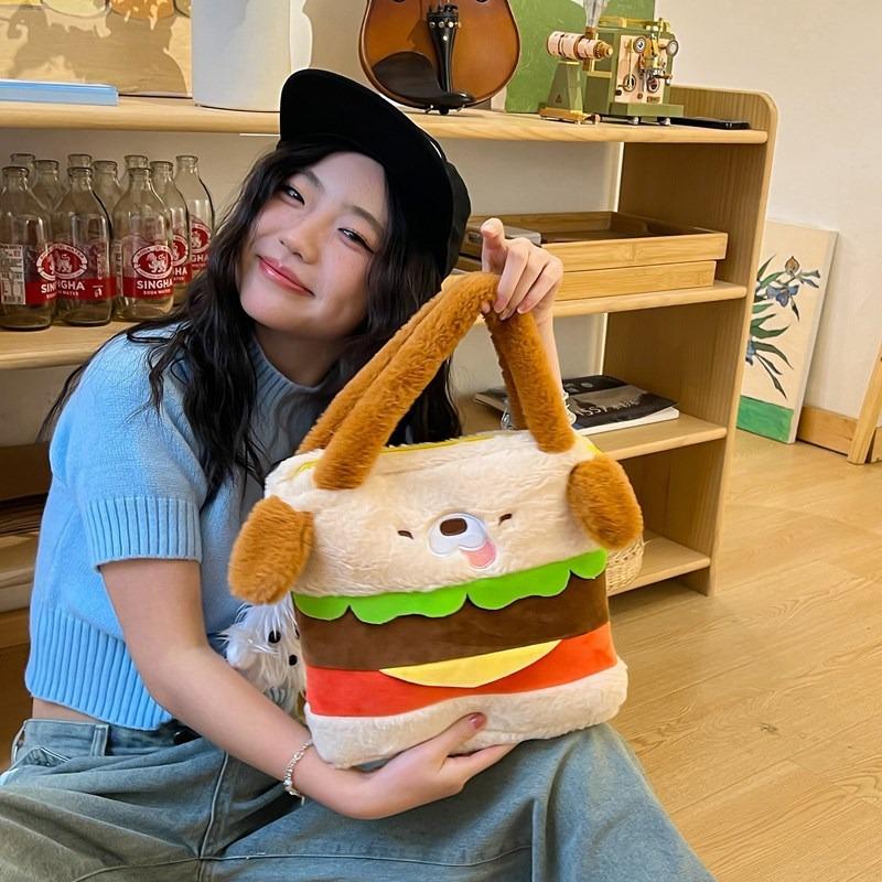 Cute cartoon dog doll burger doll puppy dog plush shoulder bag hand bag birthday gift girl