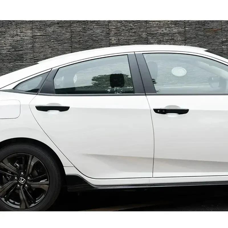 For Honda Civic 10th Gen 2016- Car Carbon Fiber Style Black Exterior Door Handle Moulding Cover Trim w/Keyless Entry Decor