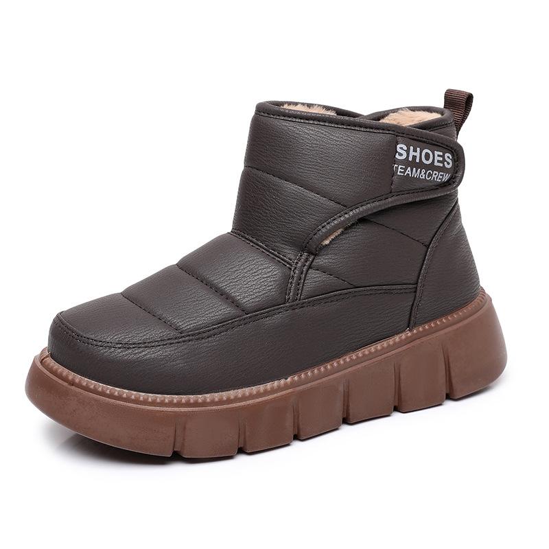 

Женские зимние теплые сноубутсы, пушистые из искусственной кожи, обувь для ходьбы для женщин, повседневные, противоскользящие, удобные, короткие ботильоны для тренировок с подкладкой из искусственного меха 42 коричневый