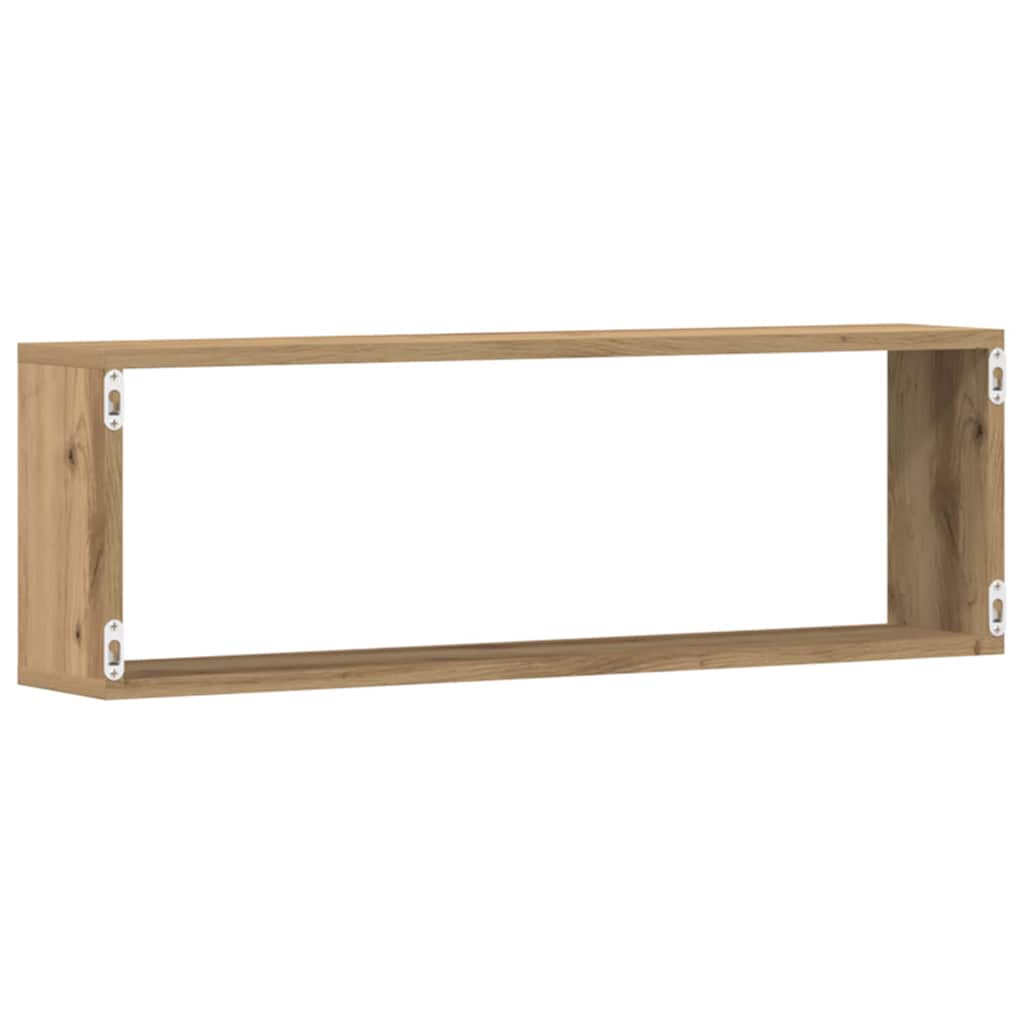Wall Shelves with Shelf 2 Pcs Rustic Oak Finish 80 X 15 X 26 Cm