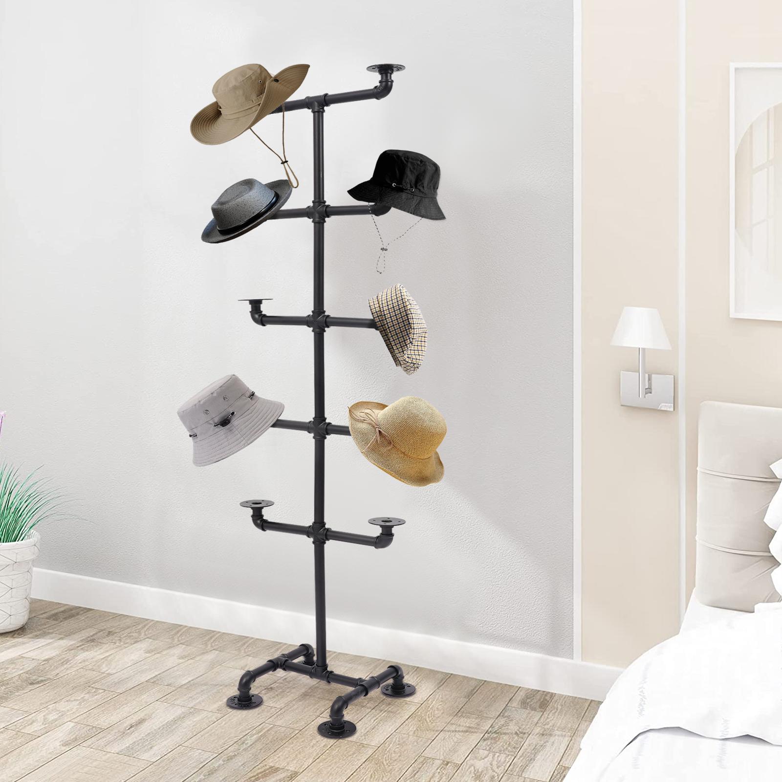

10-Piece Industrial Pipe Hat Stand - Free-Standing Hat Display Rack - Round Holders, 30kg Capacity Hat Storage & Retail Display чорний