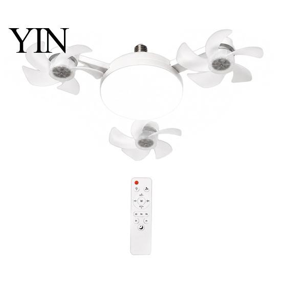 E27 Socket Fan 3/4/5 Blade Ceiling with Light & Remote Control, 2-in-1 Silent LED Drone Compact Ventilation Lamp Foldable Blades, 3-Speed Dimmable for