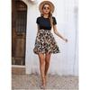 New Fashion Leopard Print Splicing Short Sleeved Dress Elegant O Neck Slim Fit A-line Party Short Dresses Lace-up Elegant Loose Streetwear Clothing