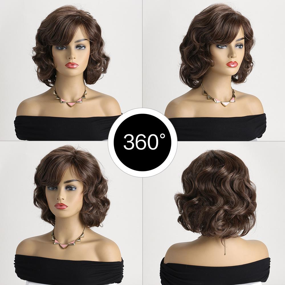 Parrucche Sintetiche Ondulate Marroni con Frangia, Moda Donna, Capelli Corti Soffici Ondulati, Fibra Resistente al Calore per Uso Quotidiano, Cosplay, Lolita