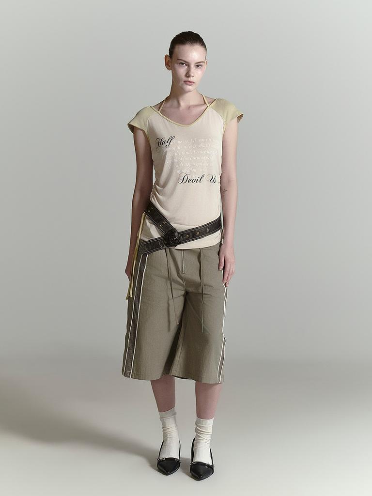 HALF DEVIL US Mesh Stripe Bermuda Pants_Olive