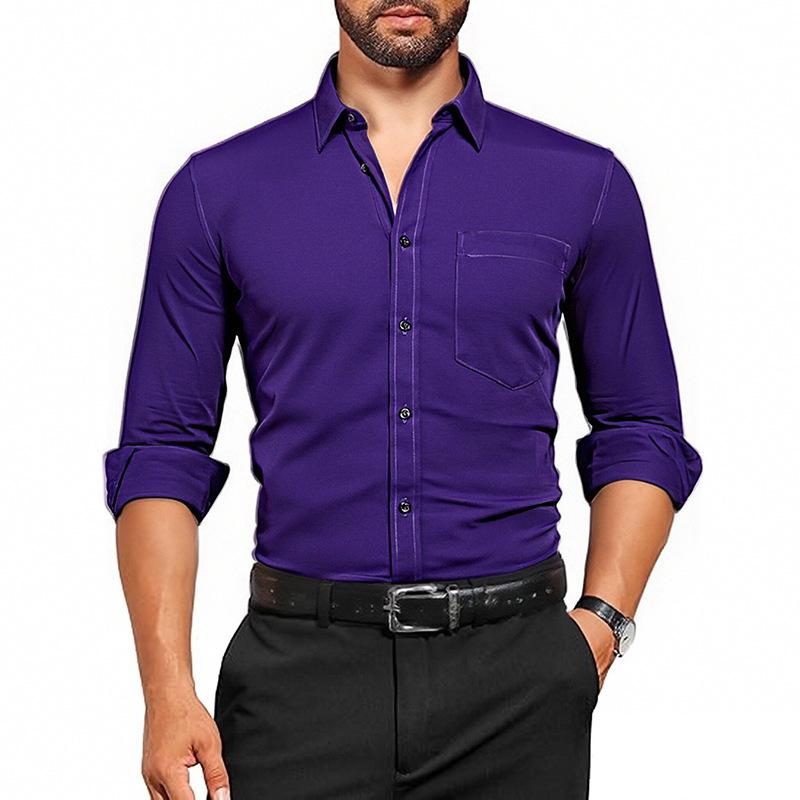 Dünnes, atmungsaktives weißes Langarmhemd für Herren – elastisch, knitterfrei, einfarbig, professionelle Geschäftskleidung