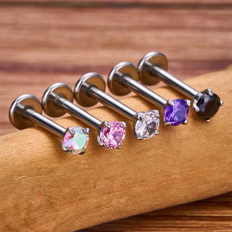 10 Stück ASTM F136 Titan 2/2,5/3/4mm CZ Labret Stud 16G Tragus Helix Knorpel Conch Flatback Ohrläppchen Piercing Körperschmuck