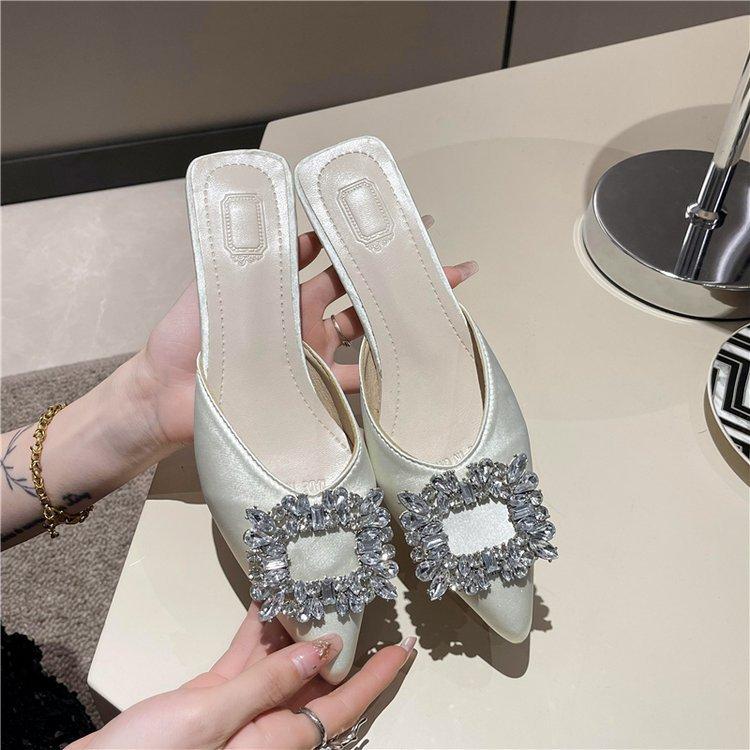 Baotou half slippers women's outer wear early spring niche pointed shoes thin heels cool slippers tide