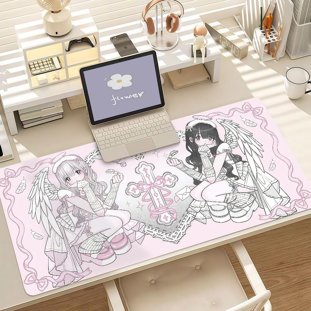 Cute Anime Angel Girls Mouse Pad Anti Slip Rubber Edge Locked Thickened Laptop Gaming Desk Mat