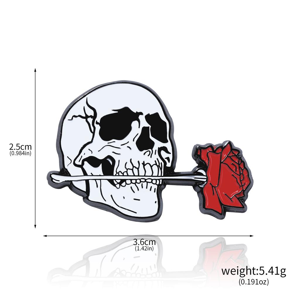 Creative Niche Rose Flowers Brooch Halloween Skull Rose Flower Pins Badge For Women Men Backpack Accessories Jewelry Gift