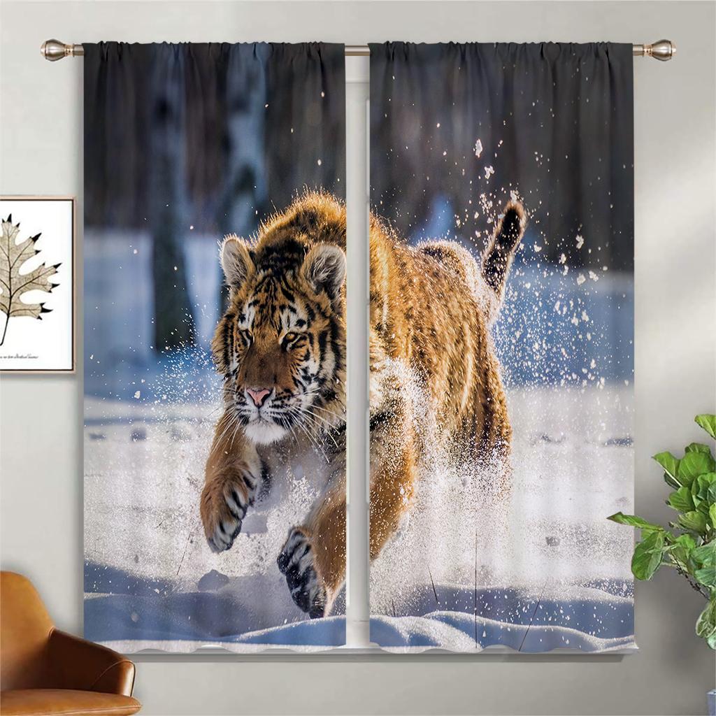 Lejon Under Stjärnhimlen Djur 3D-tryck Gardin Stångficka Sovrum Vardagsrum Kök Fyra Årstider Dekorativ Gardin