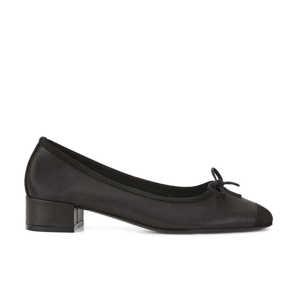 Pigskin Version, French Bow Medium Heel Flat Bottom Shallow Mouth Single Shoes Women's Ballet Shoes