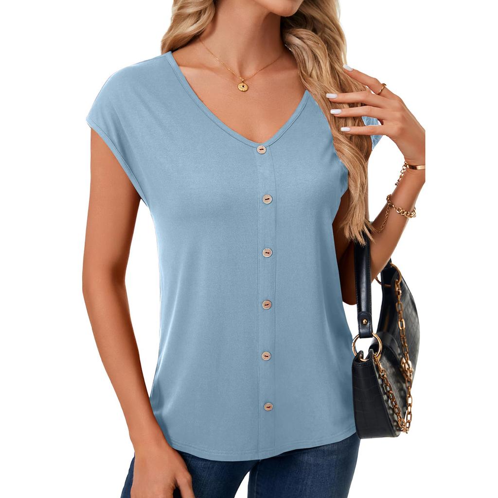 Women's Casual ,Color V,Neck Button,Up Top