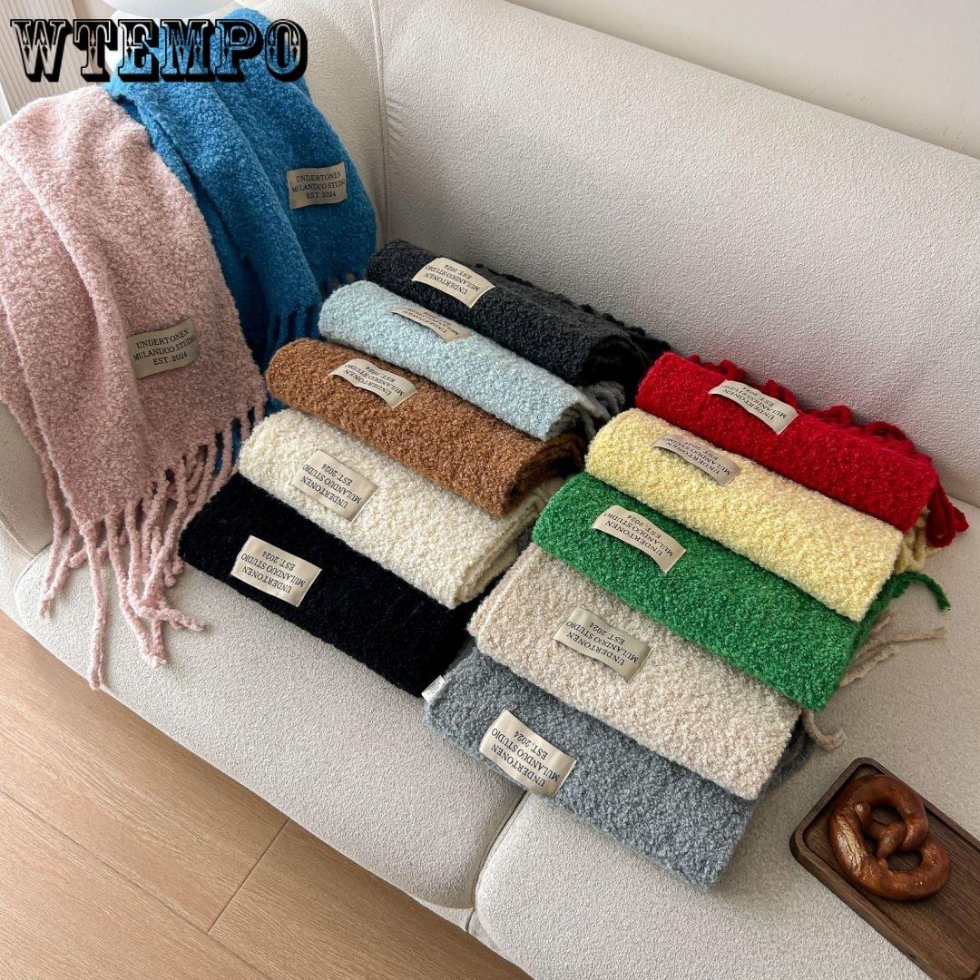 

Autumn/Winter Scarf Versatile Solid Color Tassel Simple Warm Scarf 210*28cm червоний