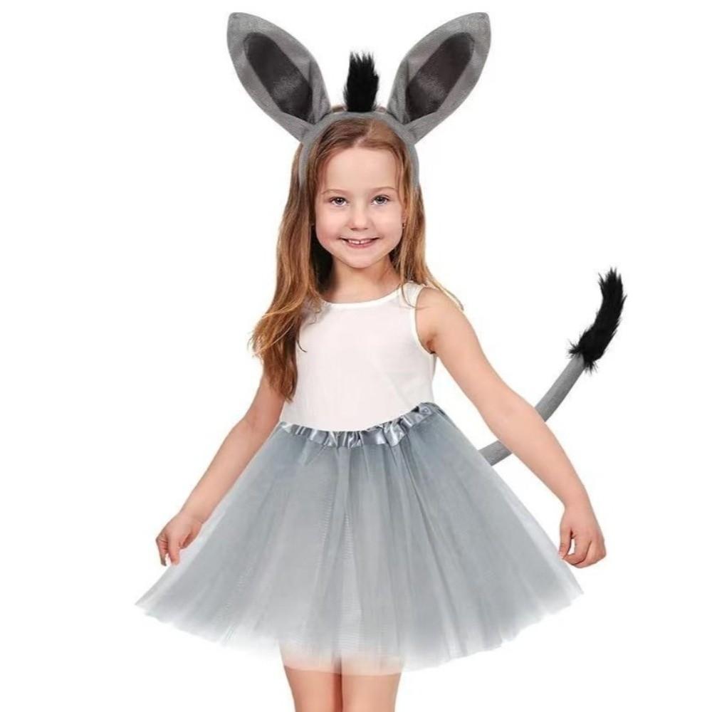 4PCS Tail Nose Donkey Costume Set Funny Cosplay Dress Up New Donkey Ears Headband  Accessory