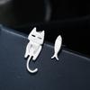925 Sterling Silver Stud Earrings For Women Cat Fish Animal Silver Ear Jewelry Gifts
