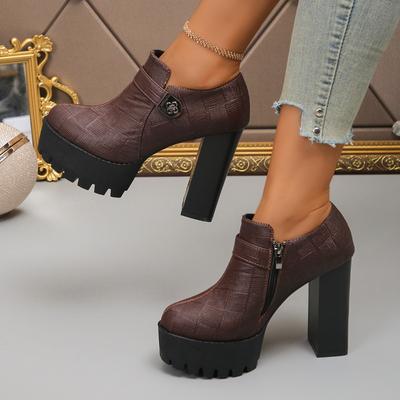 Fashion Autumn High Platform Fashion Women Pumps Pink White Soft Leather Square Toe Thick Heels Party Woman Office Shoes