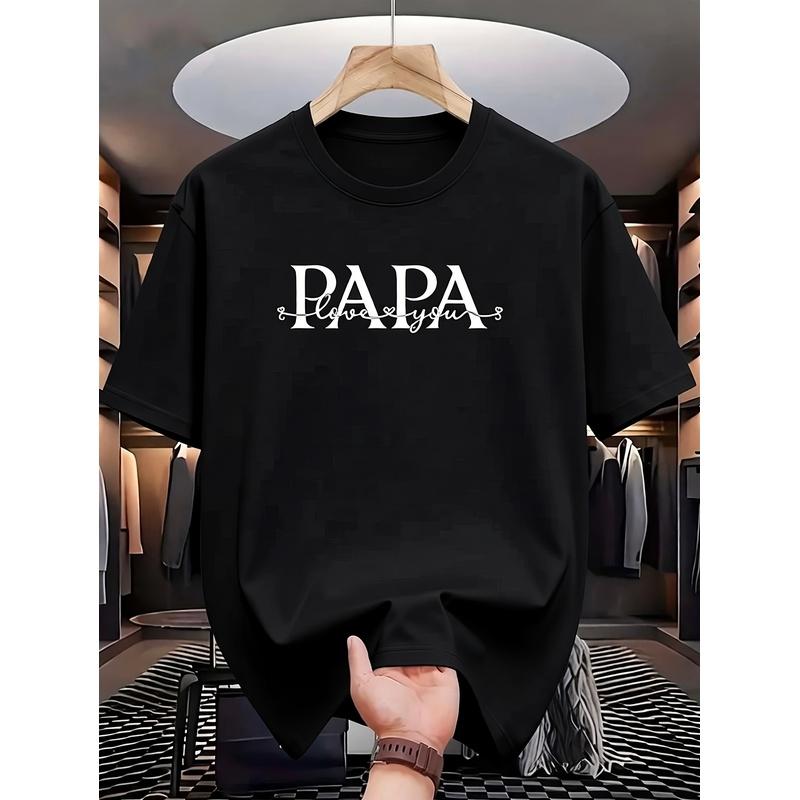 Men'S Loose Fit T-Shirt - Soft Breathable Tee With Papa Graphic Machine Washable, Casual Style, Crew Neck, Regular Sleeve, All-Season Wear - Ideal