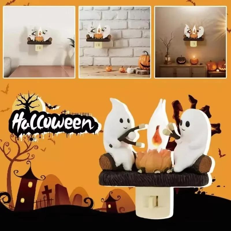 2025 Ghost Campfire Flickering Nightlight Halloween 3D LED Campfire Night Light Gifts Indoor Decorations for Family Friends