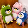 Cute Transformation Dinosaur Penguin Doll Plush Toy Healing Hat Shark Frog Sleeping Pillow