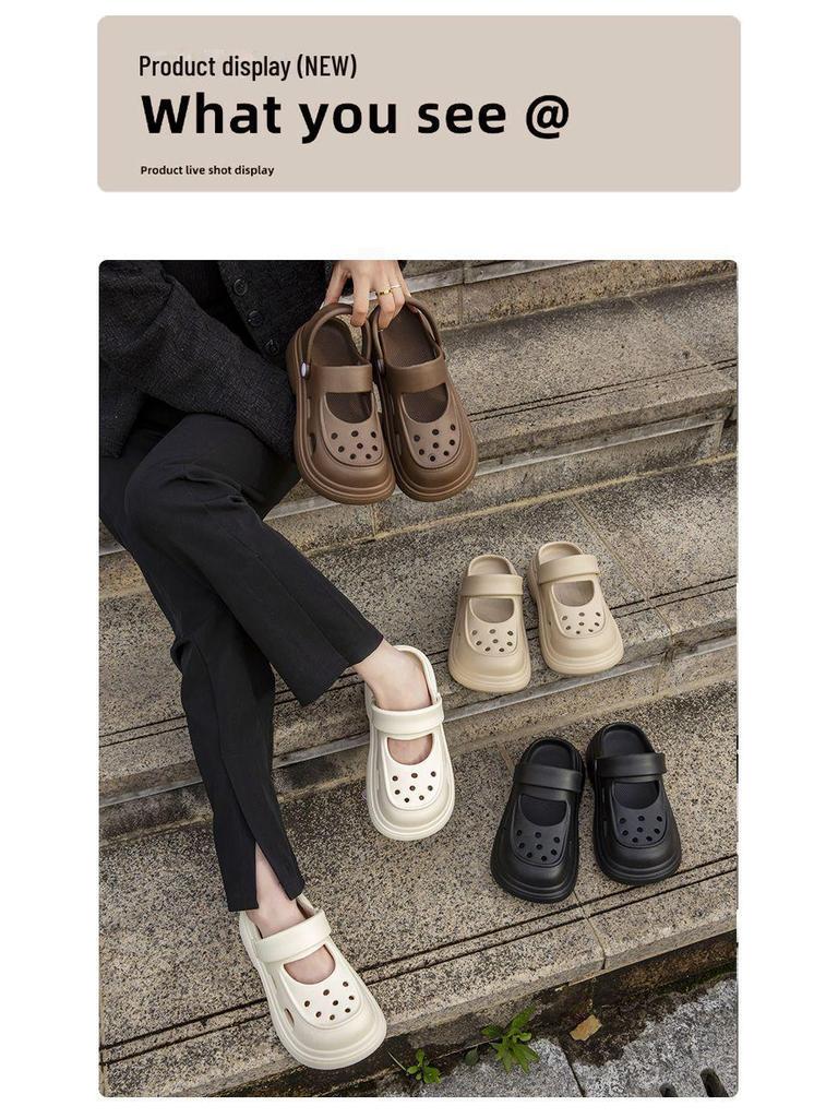 Damen-EVA-Mary-Jane-Schuhe, verbesserte Ausführung: Dicksohlige, höhenerhöhende, rutschfeste Zehensandalen für den Strand