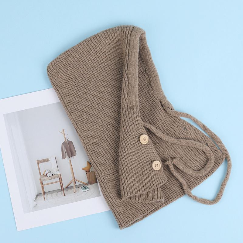Korean-style knitted shawl hat for women, fashionable and stylish, adjustable, simple and warm for autumn and winter, with ear protection and faux
