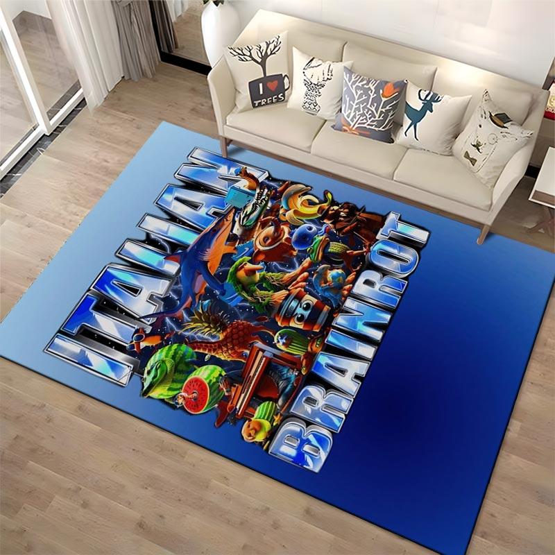 Colorful Cartoon Characters Design Rug with "Italian Brainrot" Text Suitable for use as an anti-slip for living room bedroom sofas