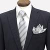 Necktie and Pocket Square Formal Wear for Made in Fujiyama Grand Creer Stripe x Set, Weddings, Silk, Japan, Weave, (Triple Gray)