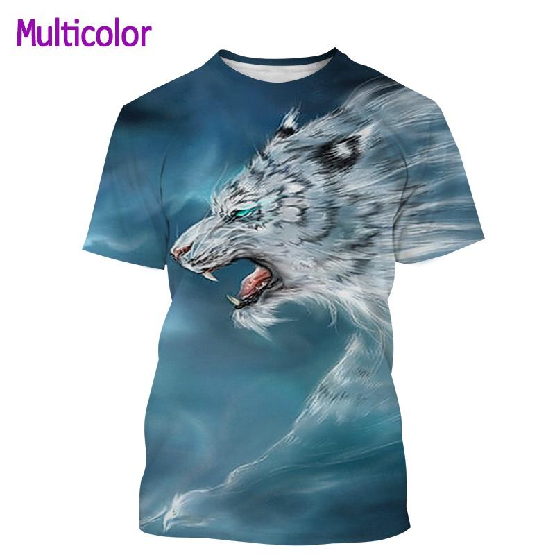 Summer Round Neck Tiger Pattern 3D Print Top Fashionable Casual Short Sleeved Men's T-shirts