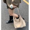 Slack drawstring tote bag new solid color casual shoulder bag simple ins versatile commuter handbag