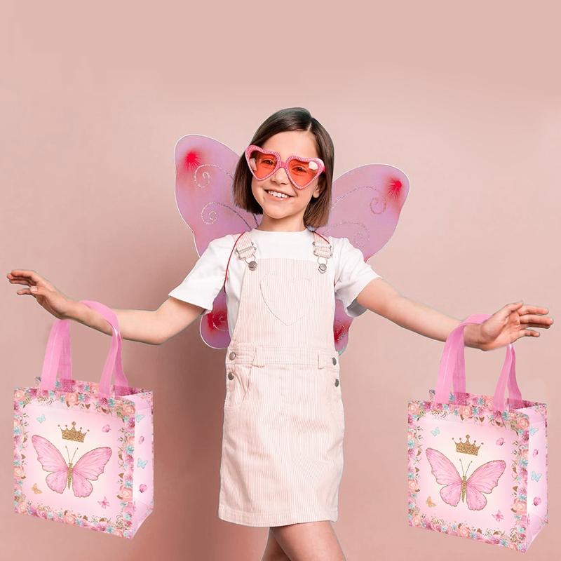 4pcs Butterfly Gifts Packaging Bag Butterfly Theme Kids Birthday Party Decoration Baby Shower Nonwoven Fabric Favors Candy Bags