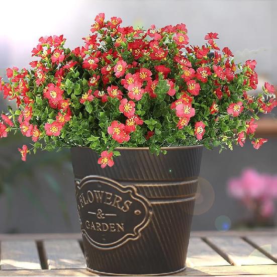 Artificial Flowers for Outdoors, 12 Bundles Fake White Flowers for Outdoor Planters, Faux Plants with Silk Flowers for Porch Decor Garden Patio Home