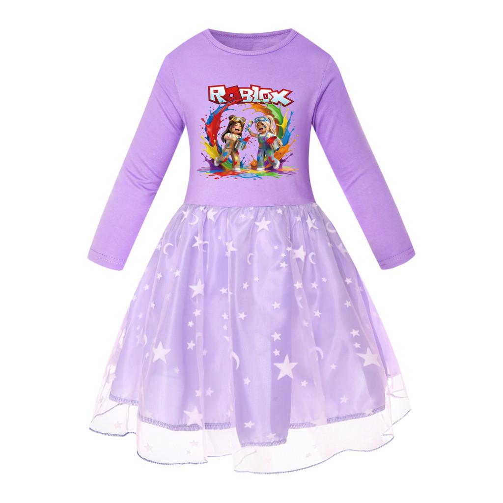 5577 Kids Girls Roblox Printed Mesh Rainbow Dress